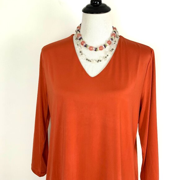 JEAN-PIERRE KLIFA PARIS V-Neck 3/4 Sleeve Top Orange/ Rust Color Size XL - Picture 5 of 16